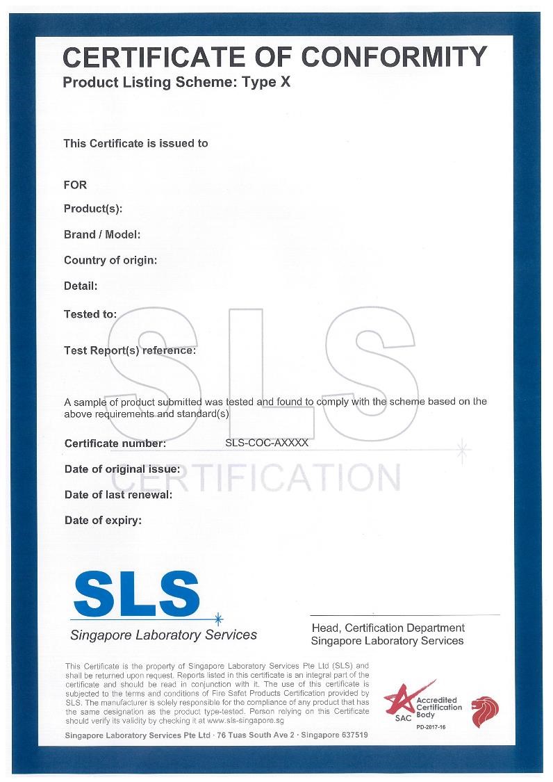 COC Cover SLS Certificate of Conformity