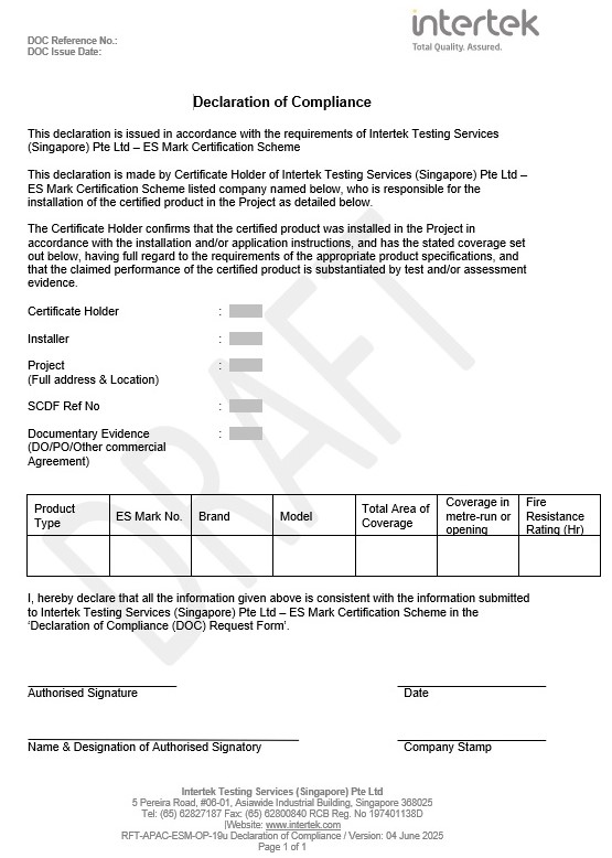 Declaration of Compliance Declaration of Compliance document