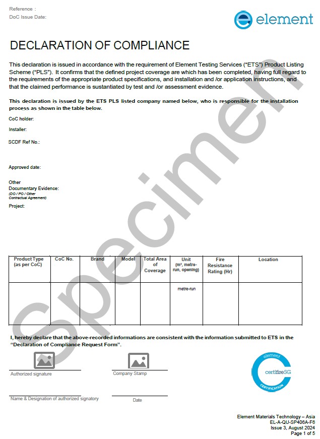 Declaration of Compliance for TUV SUD PSB